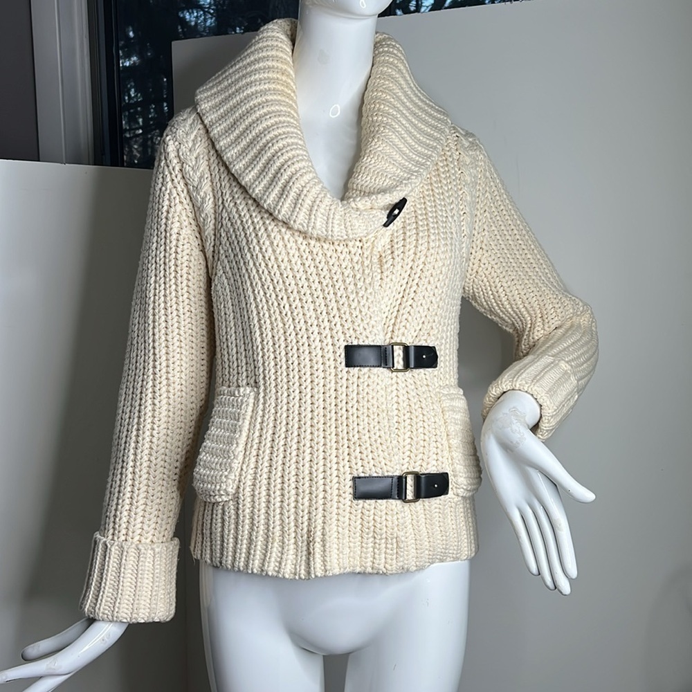 Tracy Reese Sz S Chunky Shawl Collar Ivory Cardigan Sweater Jacket
